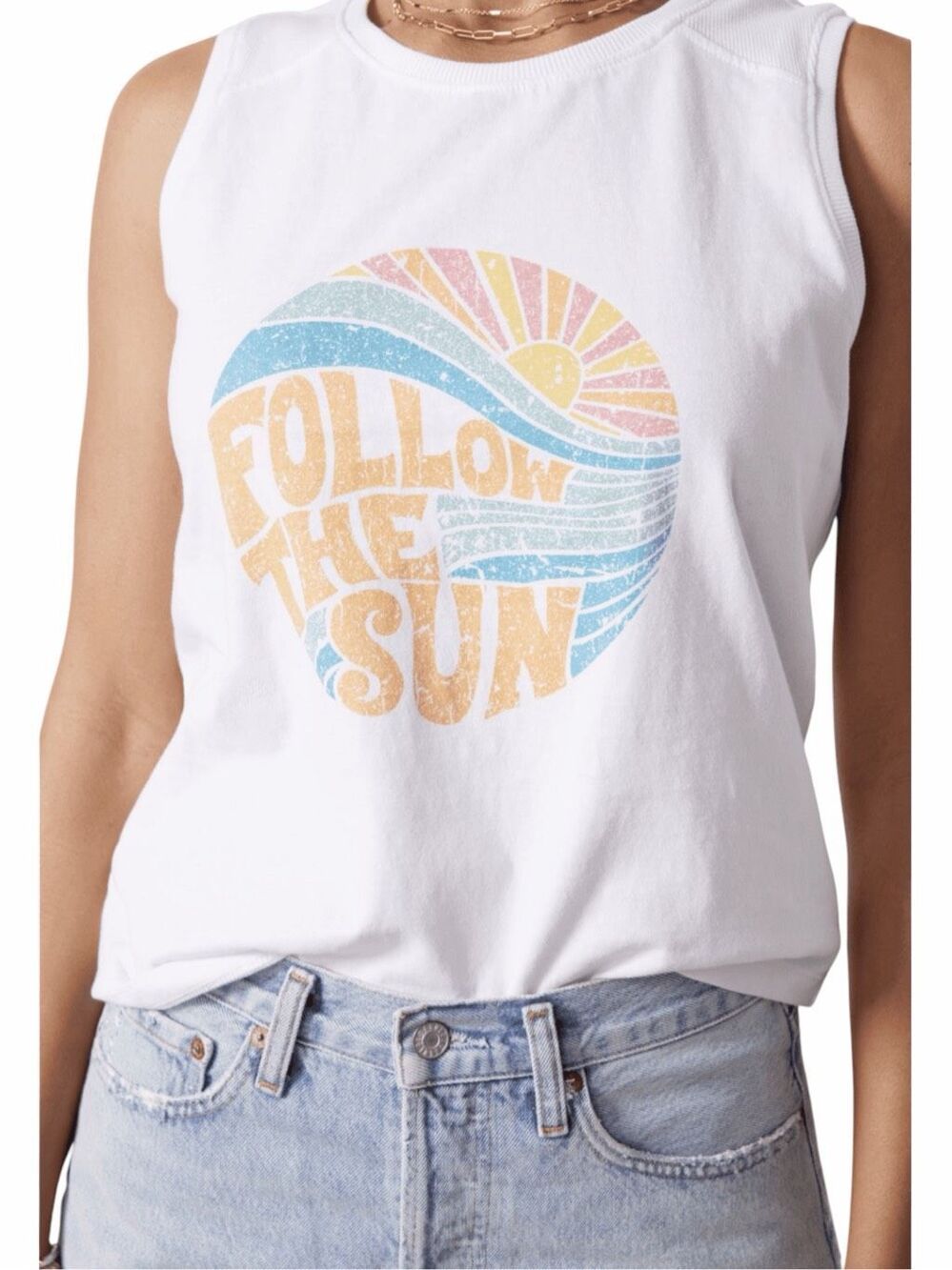 EVEREVE Women’s White “Follow the Sun” Graphic Tank Top Size Large